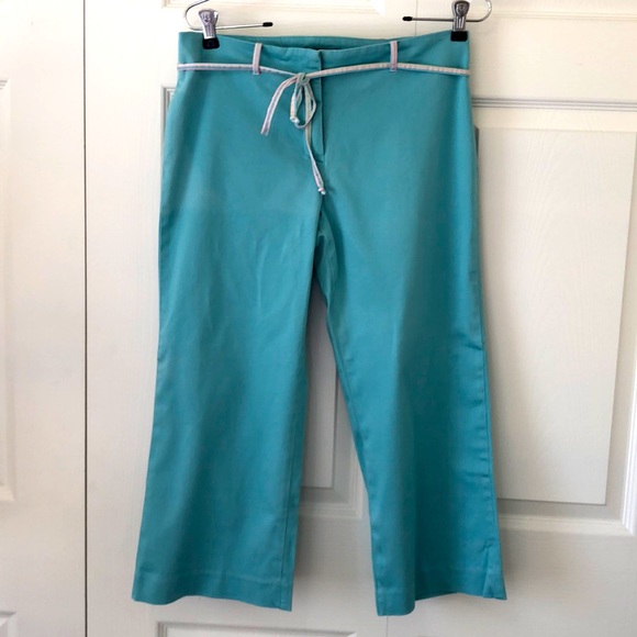 Willi Smith Capri Pants Size 8 Belted Robin Egg Blue - Picture 1 of 8